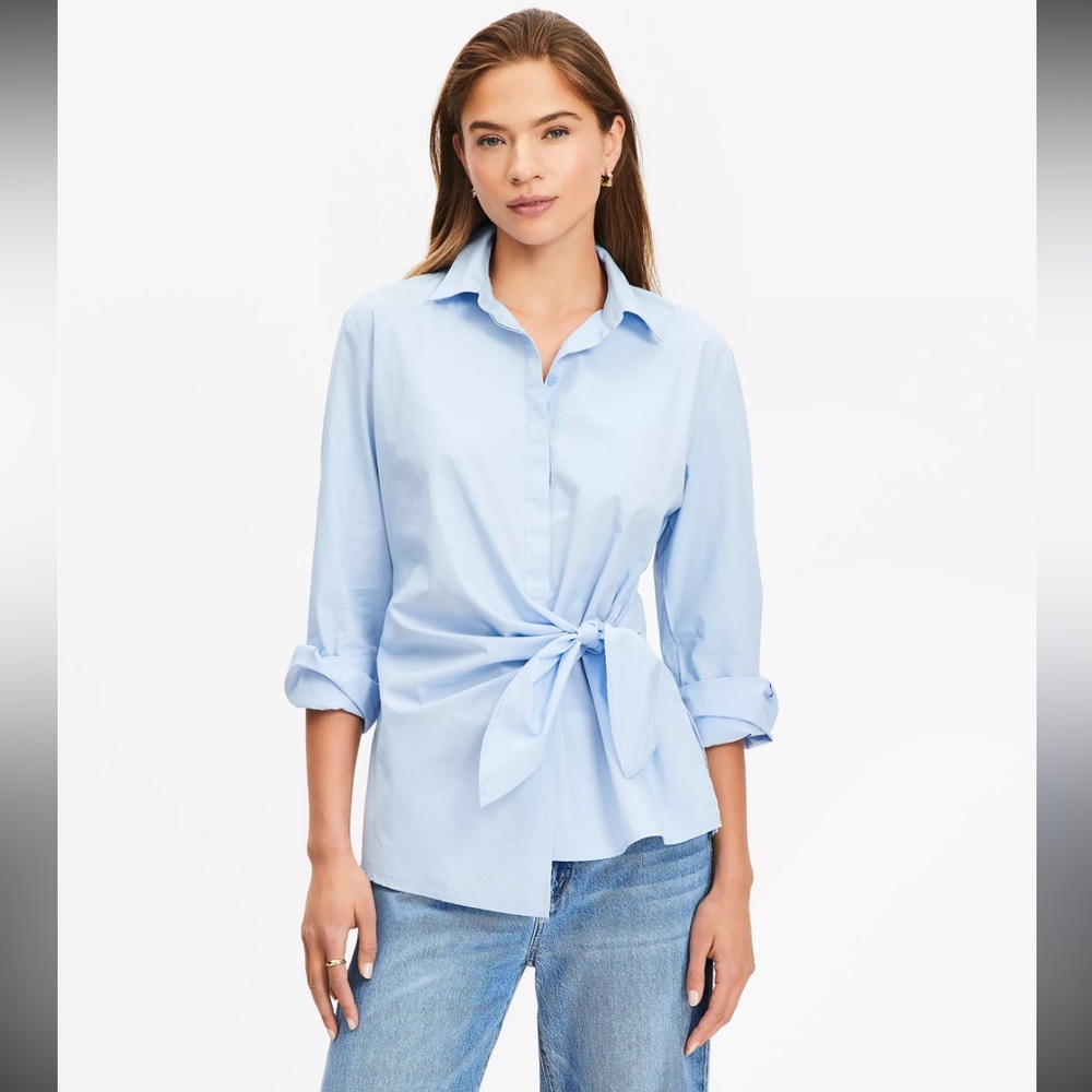 Ann Taylor Light Blue Button-Down Wrap-Tie Shirt